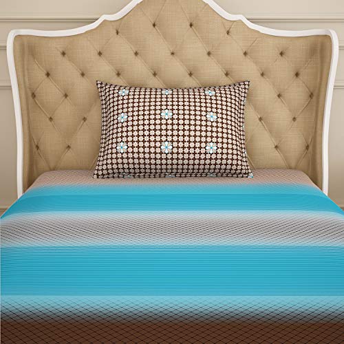Image of Spaces 100% Cotton Bedsheet Single Breathable Soft Feel Skin Safe 144 Tc Blue Bedsheet for Single Bed