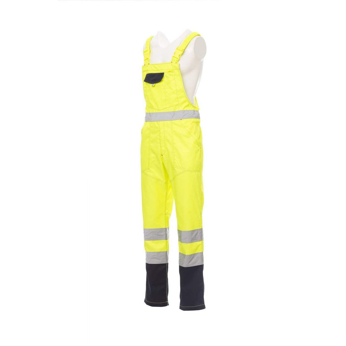 PAYPER Skill Tuta Pettorina da Lavoro Alta visibilità Unisex Uomo Donna Misto Cotone Poliestere Bretelle Elasticizzate Apertura Laterale Tasche al Petto Giallo Fluo/Blu Navy