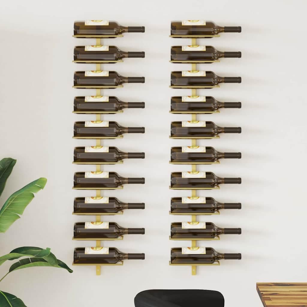 Wand-Weinregale aus goldenem Metall 2 Stück 24x9x120 cm für 10 Flaschen Flaschenhalter für Küche Barregal Speisekammer Lagerung und ordentliche Aufbewahrung von Weinflaschen