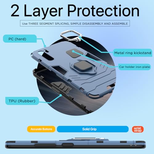 Image of Pikkme D5 Tough Armor Bumper Back Cover Case for Oppo F15 |Ring Holder & Kickstand in-Built (Blue)