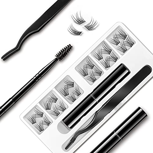 EYELASHEVOLUTION DIY Eyelash Extension, 3D Effect Glue Bonded Band Individual Lash 12 Clusters Volume/Natural Lashes Set, Home Eyelash Extension, C curl Lashes Pack (Kit-Natural)