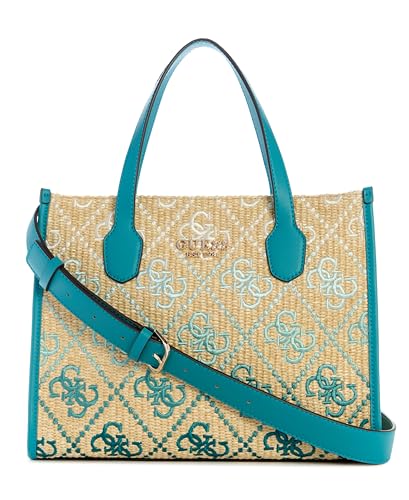 GUESS Bolsa Silvana com 2 compartimentos, logotipo azul-petróleo, Logotipo azul-petróleo, One Size