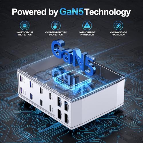 Image of 500W USB C Charger Block, 12-Port USB C Charging Station for Multiple Devices, Leather Texture Dual PD 65W Laptop Fast Charger Compatible with MacBook Pro /Air, iPad, iPhone,Galaxy and More, White