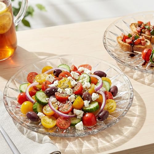 Image of Hiceeden Set of 12 Crystal Glass Salad Plate, 8 Inch Round Clear Dessert Plates Restaurant Serving Party Plates for Fruits, Snacks
