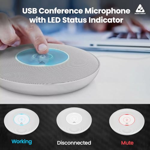 Image of Audio Array USB Plug & Play Conference Mic for Mac OS & Windows | Conference, Recording, Skype, Online Class with Range Upto 5M | One Touch Mute Button & Light Indicator (NOT A Speaker)| AM-C5 White