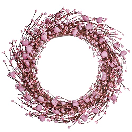 J'FLORU Valentine’s Day Wreaths for Front Door 20 Inch Valentines Day Wreath Valentines Wreath with Cute Hearts and Berries Valentine’s Day Gifts Anniversary Wedding Decorations (Pink)