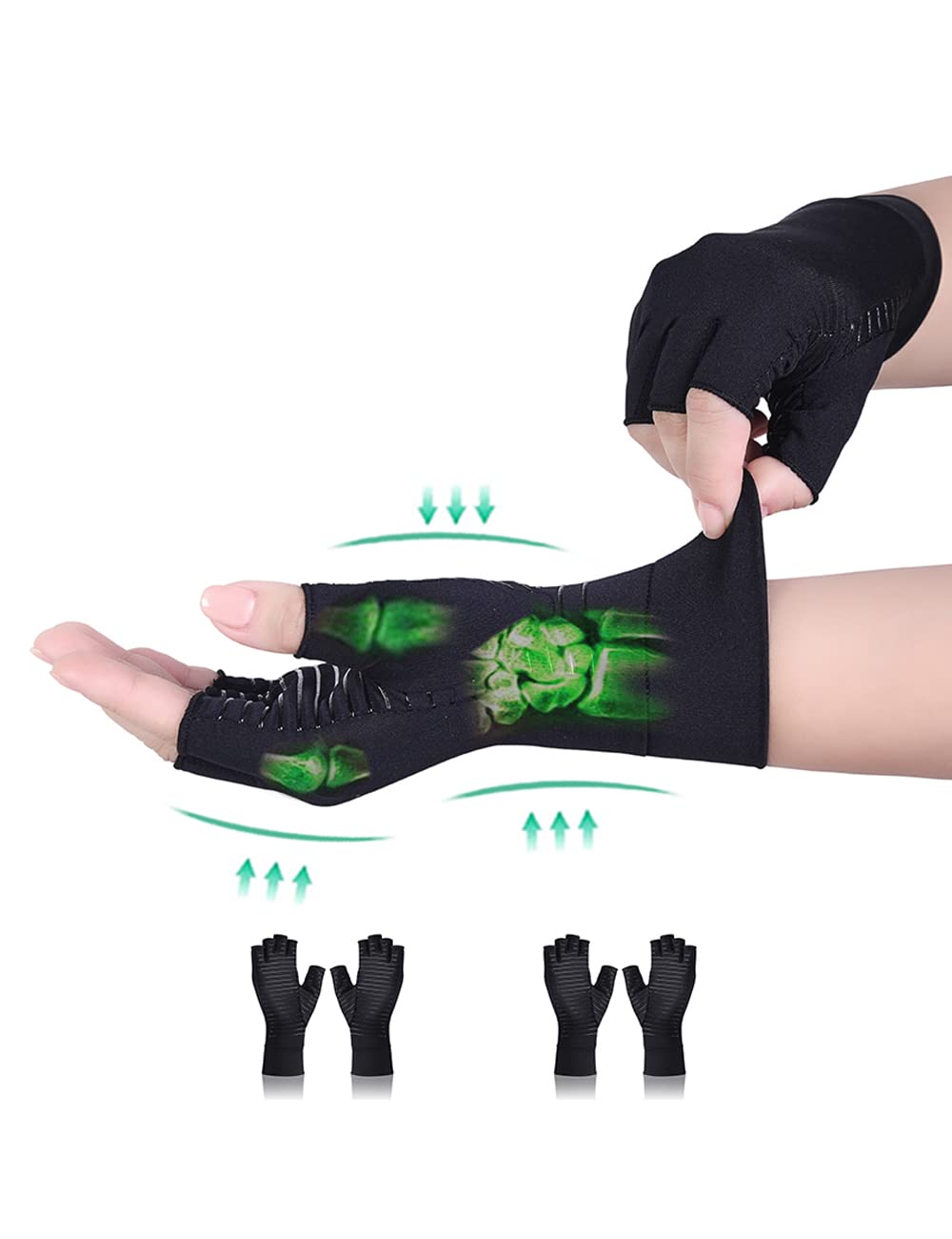 2 Pairs Copper Arthritis Compression Gloves Raynauds Gloves Rheumatoid Osteoarthritis Wrist Supports -Hand Pain Relief (M)