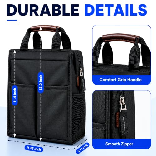 Image of Eightiz Thermal Insulated Lunch Bag for Women & Men Waterproof Soft Cooler Tote Leakproof Reusable Lunch Box Bag with Storage Pocket Ideal for Office, Travel, Picnic (Black)