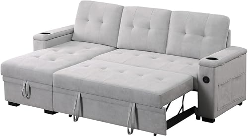 Miniatura 10 de Lilola Home Ashlyn II - Sofá modular reversible de tela tejida gris de 84 pulgadas con diván de almacenamiento, brazo de almacenamiento, soporte