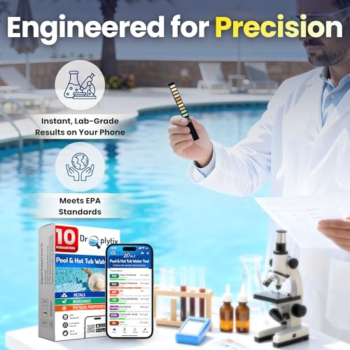 Image of 10-in-1 Pool & Spa Water Test Kit with App, Hot Tub, Saltwater, Chlorine, Cyanuric Acid, Alkalinity, Hardness, pH, Nitrate, Sulfate, Digital Water Quality Testing Strips (DXPOOL-R10-S10)