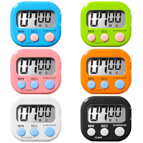 6 temporizadores digitales de cocina, temporizador de huevos, cronómetro magnético digital, temporizador de cocina, alarma fuerte, cuenta regresiva, temporizador de cocina con soporte LCD para