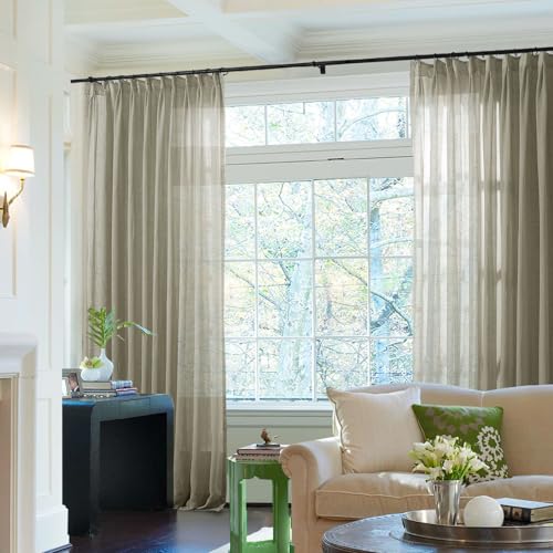 Image of TWOPAGES Sandstone Pinch Pleated Sheer Curtains, 52 inch W x 90 inch L, 2 Panels
