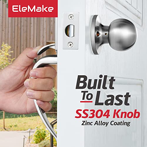 Image of Front Door Handleset Entry Door Handle Set with Cove Knob for Right and Left Handed Sided Doors, Interior and Exterior Entrance Passage Lock, Satin Nickel
