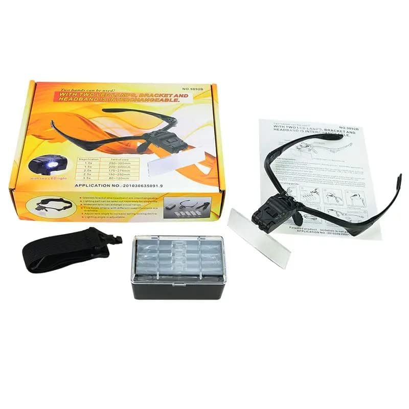 Image of Head Magnifying Glass Set,10X 15X 20X 25X Magnifying Glass Set with Headband & LED Light Magnifier Watchmaker Jewelry Optical Lens (9892B)