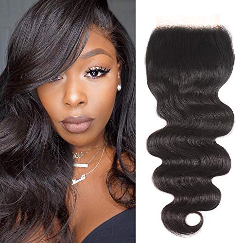 YIROO Brazilian Virgin Hair 4x4 Body Wave Lace Closure Free Part Natural Black Color (16inch,Free part)