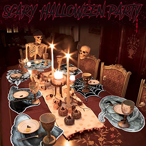 Hotop Halloween Placemats Plastic Set Of 6 Gothic Washable Black Pp Table Mats For Dining Witch Spider Web Castle Pumpkin Spooky Kitchen Placemat Party Decor #TOP2