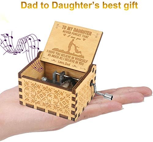 Sakruda Wooden Music Box for Daughter You Are My Sunshine,Gift from Dad to Daughter,Hand Crank Wood Music Box Laser Engraving Handmade Musical Box Mechanism Antique Gift for Kids on Birthday,Christmas