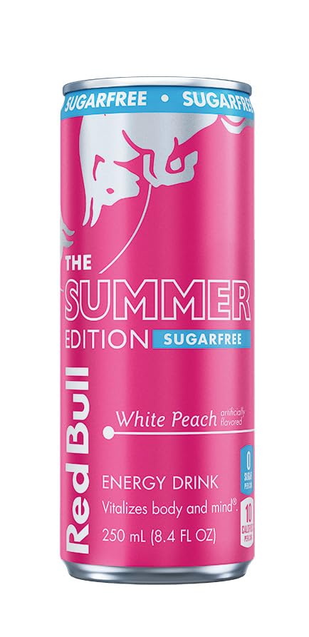 Red BullSugar-Free White Peach Summer Edition Energy Drink, with 80mg Caffeine plus Taurine & B Vitamins, 8.4 Fl Oz Can
