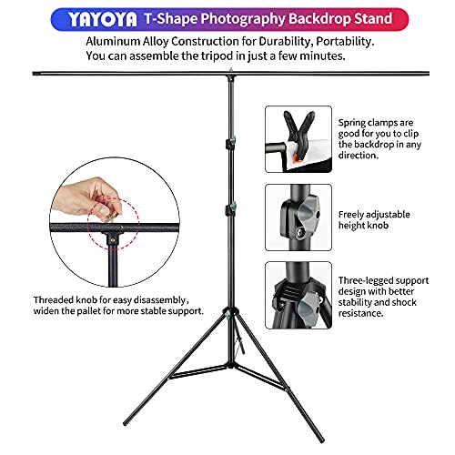 Yayoya Black White Backdrop Screen With Stand Kit 5X6.5Ft For Photo Video Studio, 2-In-1 Revisible Black Backdrop White Screen With T-Shaped Photography Background Support Stand And 5 Backdrop Clamps #TOP2