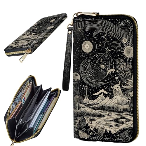 BWEGRHE Pochette da donna con cinturino da polso, sottile, in pelle PU, portafoglio per cellulare, grande capacità, Montagne Mitiche Mare, Medium