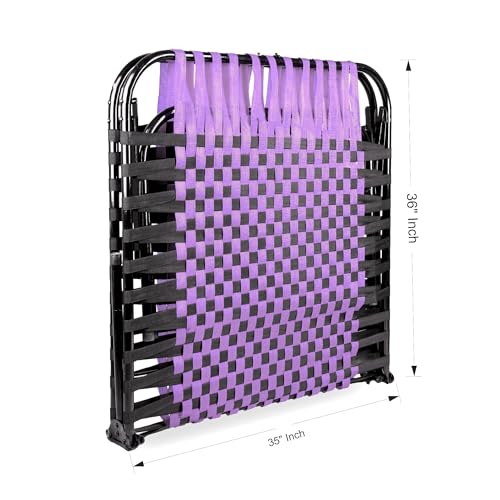 Image of Casa Copenhagen, Portable Single Folding Bed Heavy Duty Metal Cot Khat for Sleeping Bed Space Saving Design Sturdy Synthetic Niwar feet - Purple & Black