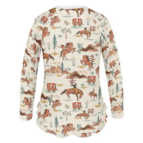Image of Western Cowboys Rodeo Wild West Baby Girl Bathing Suit Long Sleeve UPF 50+ One Piece Toddler Swimsuit Size 5-6t