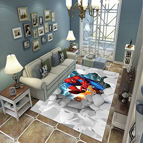 Tapis Douce, Moquette Décoratif De Style Moderne, Couverture Rampante Pour Enfants, 3D Imprimer De L'Art Briser Le Mur Spiderman, 100(H)X150(W)Cm, The Rug Pour Chambre Et Salon Ou Chambre D'Enfants Cover