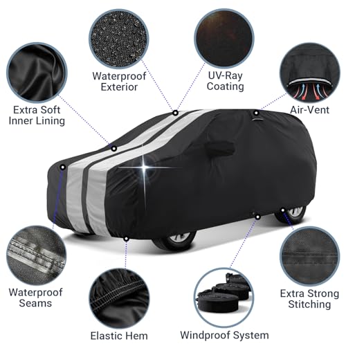 Image of iCarCover Premium SUV Cover for 2003-2010 BMW X3 Heavy Duty Waterproof All Weather Automobiles Custom Fit Full Exterior Indoor Outdoor UV Snow Rain Protection Covers (Stripe - Black /Gray)