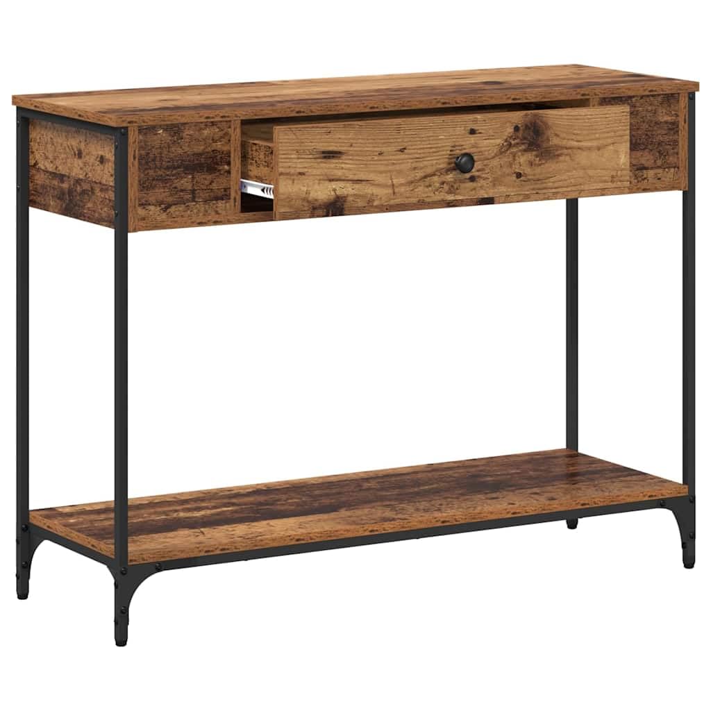 Stolik konsolowy, stare drewno, 100 x 34,5 x 75 cm, materiał drewnopochodny, styl retro, rustykalny wygląd wiejskiego domu, do korytarza, salonu i przedpokoju, z miejscem do przechowywania