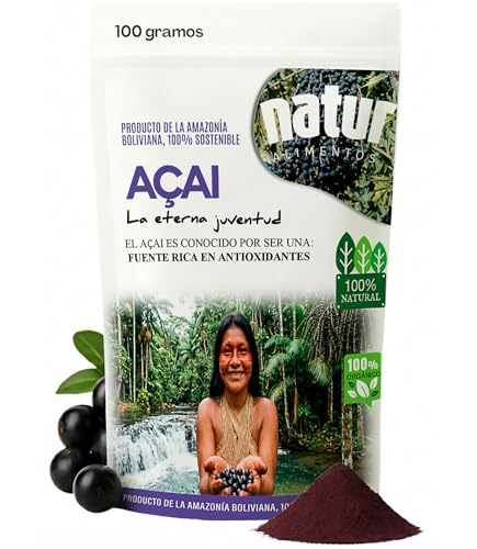 Acai en Polvo Puro Liofilizado 100% Orgánico 100g Superalimento Natural de la Amazonía Rico en Antioxidantes Vegano No GMO Ideal para Batidos Postres Recetas Saludables Producto Bio