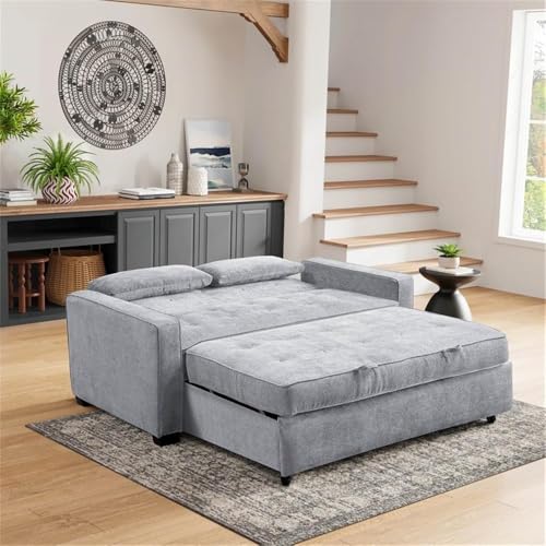 Image of Serta Ainsley 66.5 inch Convertible Sleeper Loveseat, Full Size, Dreamcoil Comfort, Soft Woven Fabric, Light Grey