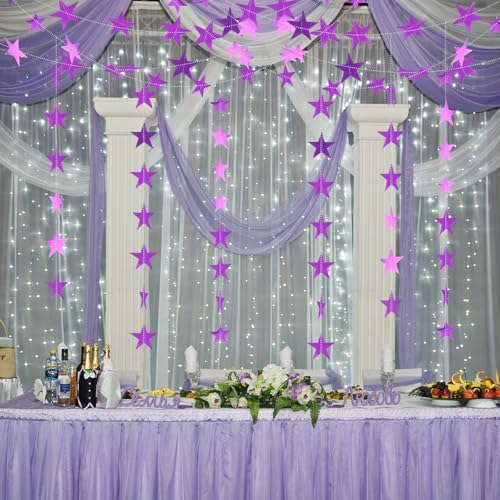 Image of Spakon 65 Feet Glitter Star Paper Garland Banner Hanging Decoration Star Streamers Double Side 2026 Graduation Decorations for Wedding Birthday Festival New Year Party Decoration (Purple)