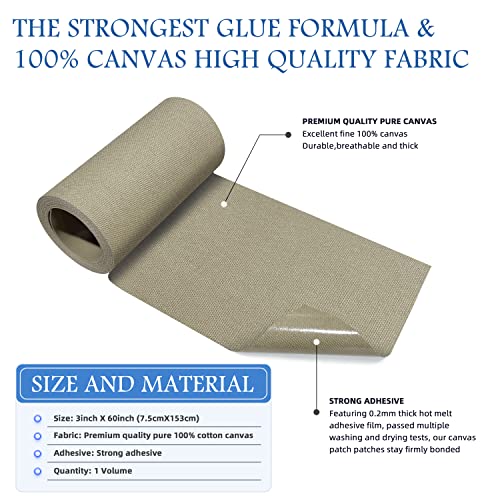 Image of KING MOUNTAIN Canvas Iron on Patch,3 inchx60 inch,Waterproof 100% Cotton Fabric Repair Patch,Used for Various Sofa,Tent,Clothes,Seats,Suitcases (Khaki)