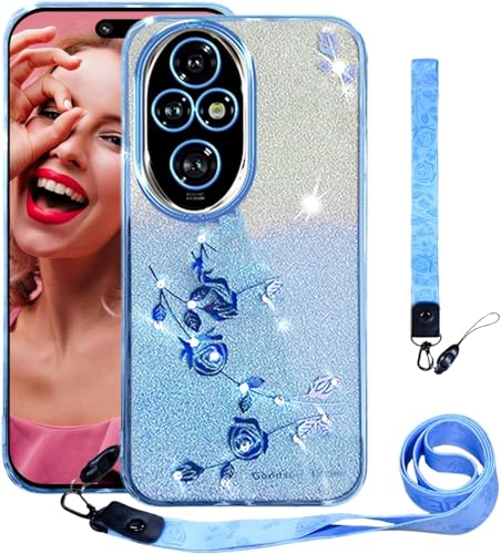 PONRFEKT Funda Brillante con Purpurina para OPPO A16 / A16S con Correa y muñequera,Funda Transparente Fina con Diamantes,Carcasa Protectora Bonita para Mujeres y niñas-Azul