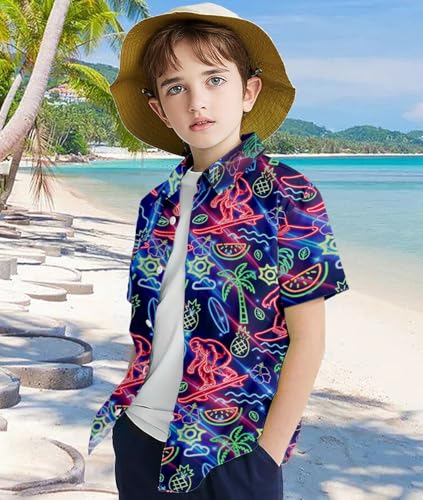 Image of uideazone Boys Hawaiian Shirts Novelty Printed Funky Short Sleeve Button Down Shirt Kids Aloha Luau Shirt 7-14T