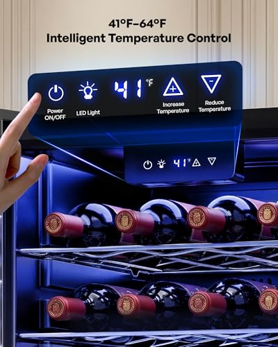 Image of Icyglee 25 Bottle Compressor Wine Cooler Refrigerator, Freestanding Wine Cellar, 41-64F Adjustable Temperature, Double-layer Glass Door, for Home Bar, Red and White Wine, Silver