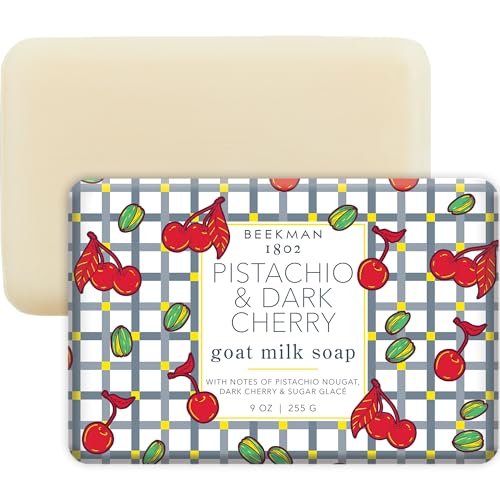 Beekman 1802 Pistachio &amp; Dark Cherry Goat Milk Soap- Scented - 9 oz - Cleanses, Nourishes &amp; Hydrates - Certified Microbiome Friendly - No Irritation - Good for Sensitive Skin