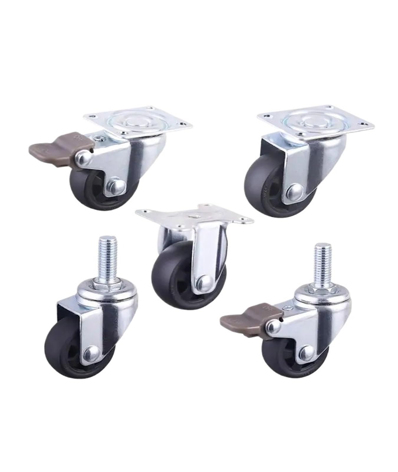 4 pieces/lot 1.5 inch black PP caster flat light universal wheel sofa coffee table pulley(Screw-Brake-M8)