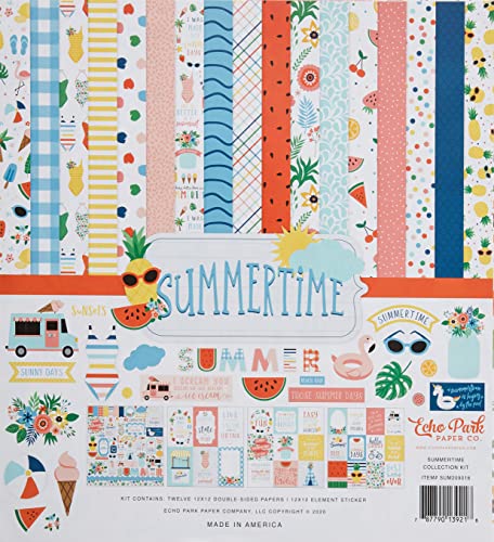 Carta Bella Paper Company Kit de coleção Summertime de papel, azul marinho, vermelho, azul-petróleo,