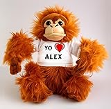  Orangután de peluche (juguete) con Amo Alex en la camiseta (nombre de pila/apellido/apodo)