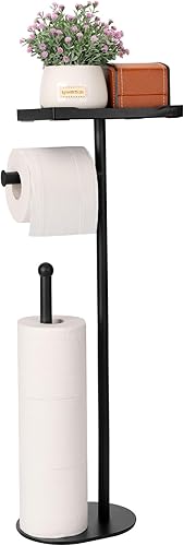 Kingmate Soporte de papel higiénico independiente con estante para teléfono, capacidad para 5 rollos de papel, soporte para rollo de papel de seda