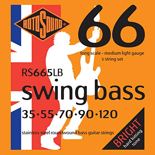 Rotosound Swing Bass Jeu de 5 cordes pour basse Acier inoxydable Filet rond Tirant medium light (35 55 70 90 120… - Les Beatles, Paul McCartney, John Lennon, RIngo Starr, George Harrison Rotosound Swing Bass Jeu de 5 cordes pour basse Acier inoxydable Filet rond Tirant medium light (35 55 70 90 120…