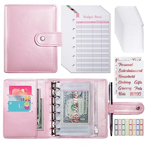 Zreal A7 Budget Binder With 12 Cash Envelopes, Money Organizer For Cash, Pink Mini Binder Wallet For Cash Stuffing Binder, Money Saving Binder, Envelope System Wallet For Cash Budgeting #TOP17