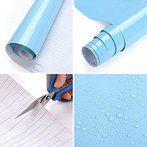 Image of HOME13 Sky Blue Glossy Wallpaper Peel & Stick Wallpaper Self Adhesive Removable Vinyl Wallpaper for Kitchen Cabinet Furniture Waterproof Countertop (24x60 Inch)