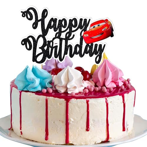 Caars - Decoración para tarta de cumpleaños para niños, suministros de fiesta temática de caar de dibujos animados, decoración de pastel de cumpleaños de caar, decoración de fiesta de cumpleaños