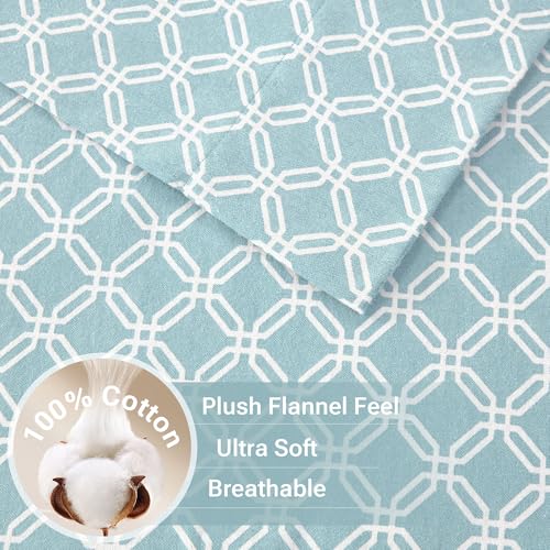Image of True North by Sleep Philosophy Cozy Flannel Warm 100% Cotton Sheet - Novelty Print Animals Stars Cute Ultra Soft Cold Weather Bedding Set, King, Aqua Geo 4 piece