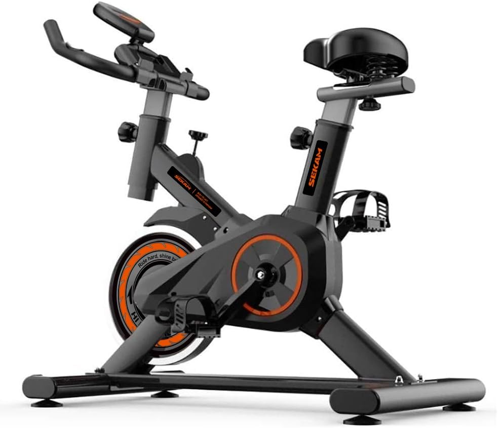 SEKAM Exercise Bike Stationary for Home Indoor,Cycling Bike with Silent Belt Drive for Home Cardio,Brake Pad Resistance with djustable & Comfort Seat/PAD Holder/LCD Monitor