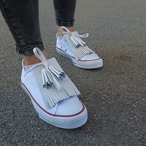 White Leather Tassel Fringes For Bridal Shoes | Tassel Charms | Shoe Clips For Custom Shoes | Tassel Fringes For Custom Sneakers (White Leather, White Kiltie + Tassels) #TOP2