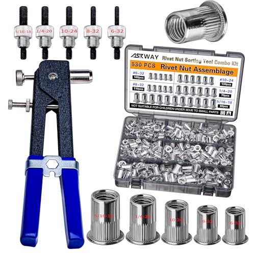 ASKWAY SAE Pressure Rivet Nut Tool Kit 530pcs, Aluminum Rivet Nut inch