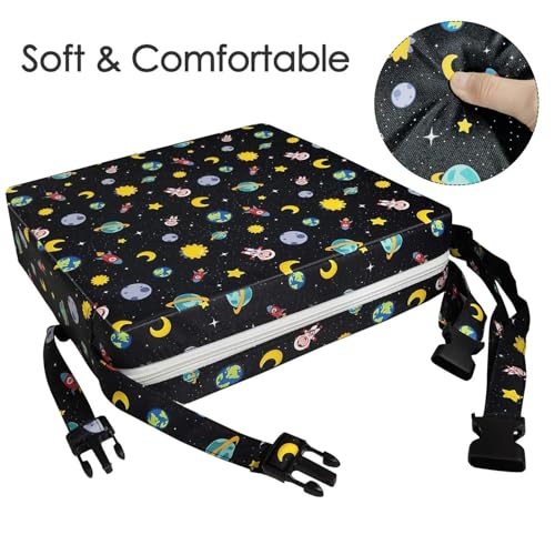 Image of Booster Seat for Kitchen Chair - Washable Toddler Booster for Dining Table, Portable Travel Increasing Cushion for Kid (Star Black)